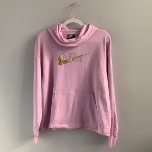 Nike Gold Logo Pink Funnel Neck Hoodie size Medium
